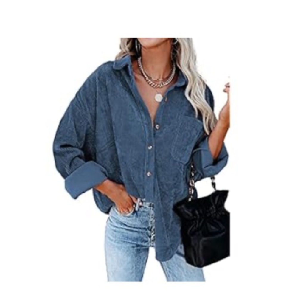 BDITANLE Women Corduroy Button Down Shacket Top